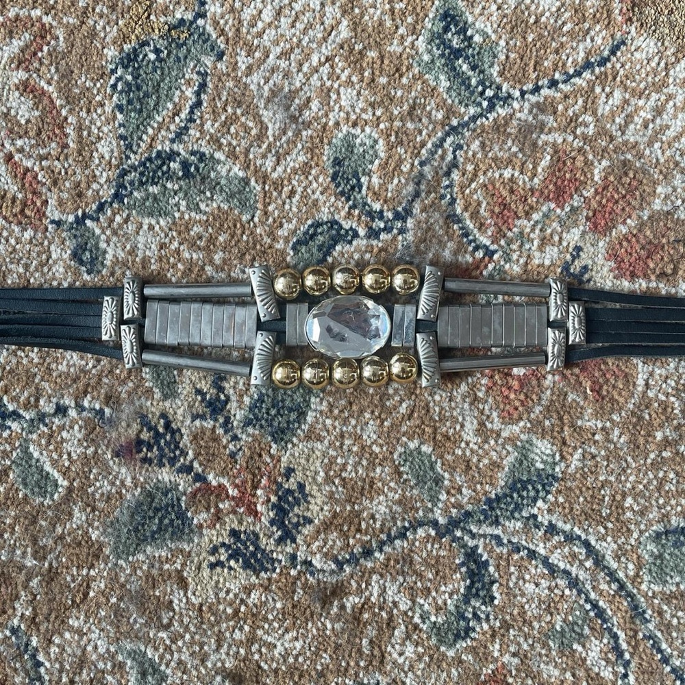 Boho Western Beaded Concho Belt with Clear Gem Accent